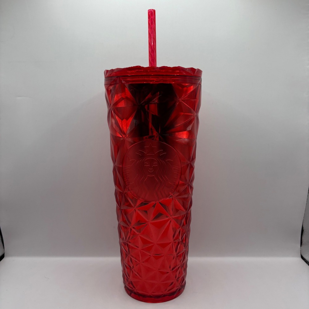 Starbucks Holiday 2023 Red Diamond Prism Venti Tumbler 24oz Red Cold Cup Festive